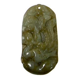 Chinese Green Gray Stone Carved Phoenix Pendant Display Art