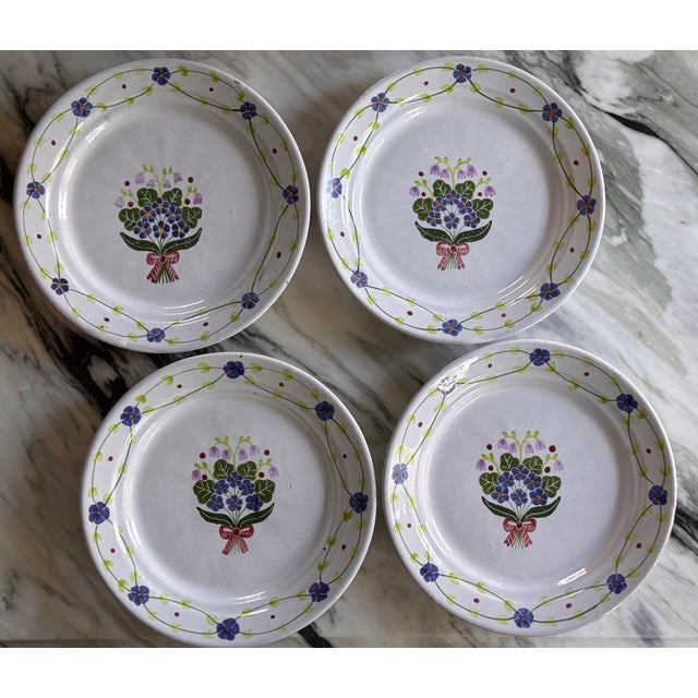 White Made in Portugal Vintage Terra Cotta Hand Painted Plates - Set of 8 For Sale - Image 8 of 18
