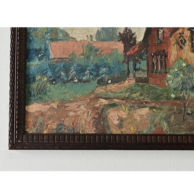 Early 20th Century French Vintage Framed Painting of a Homestead For Sale - Image 5 of 9