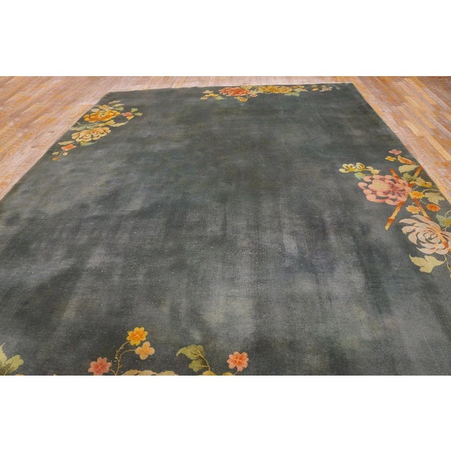 1930s Chinese Art Deco Carpet ( 8'10" x 11'7" - 270 x 353 ) Antique Art Deco Chinese Floral Green 1930s Rug, Country of...