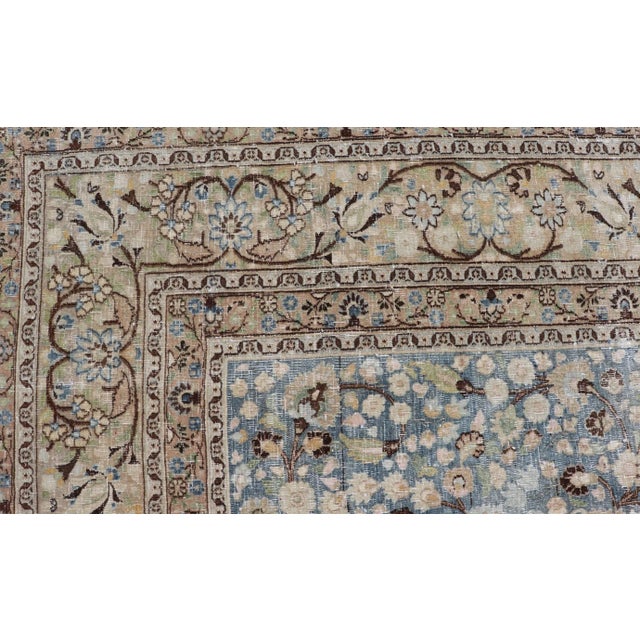 Antique Persian Khorassan Rug With All-Over Floral Design in Soft Blue Tones For Sale - Image 9 of 12