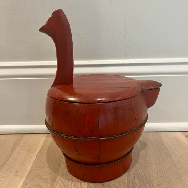Wood 19th Century Red Laquered Water Bucket With Lid, Spout & Gooseneck Handle For Sale - Image 7 of 9