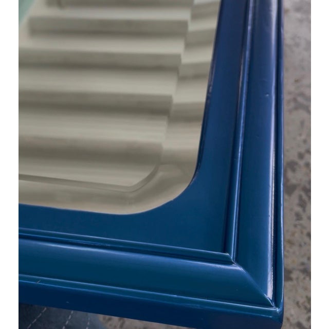 Hollywood Regency Cobalt Blue Lacquered Mirror With Beveled Glass – Palm Beach Style For Sale In Miami - Image 6 of 10