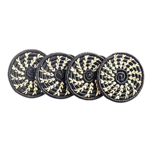 Black Woven Raffia Drink Coasters- Set of 4
