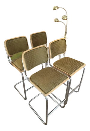 A Classic Set of 4 Cesca Style Barstools in the Style of Marcel Breuer, Circa 1970s–80s.