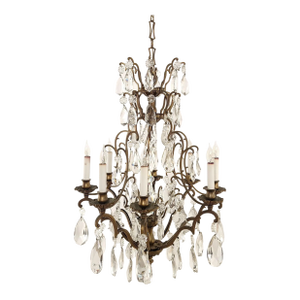 French Vintage Louis XV–Style Bronze and Crystal Chandelier