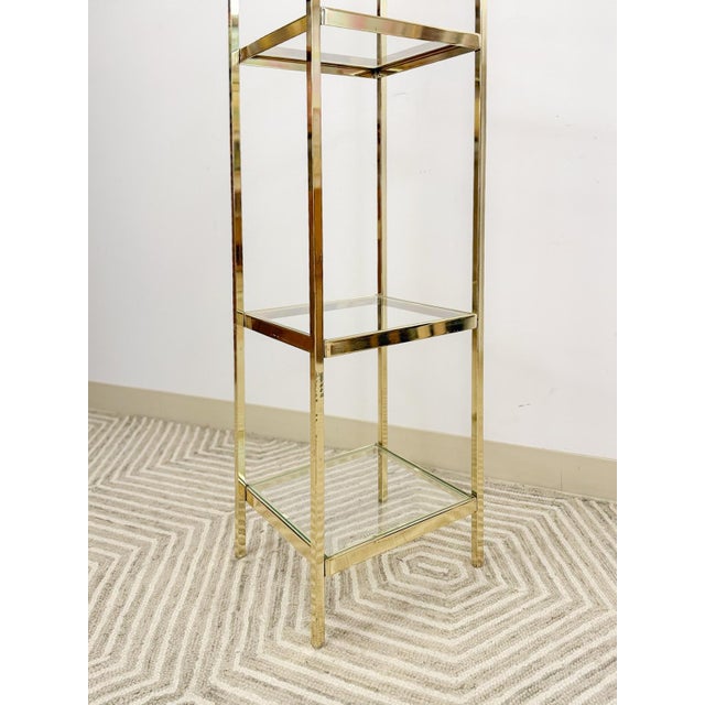 Brass Glass 5-Tier Shelf Vintage Hollywood Regency MCM Chrome 59" Tall For Sale In Tampa - Image 6 of 9