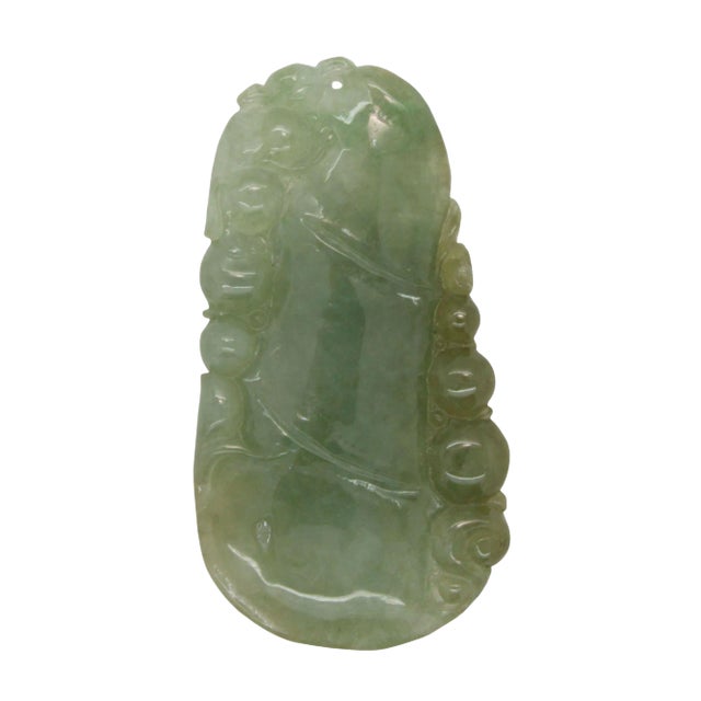 Carved Natural Jade Luyi Wave and Longevity Peach Pendant For Sale