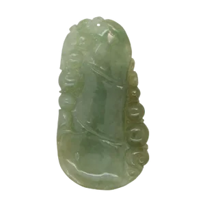 Carved Natural Jade Luyi Wave and Longevity Peach Pendant
