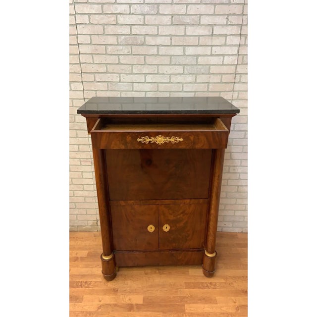 Antique French Empire Mahogany Gilt-Bronze Mounted Marble-Top Abattant Secretary Desk For Sale - Image 9 of 9