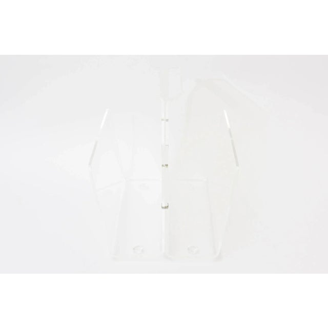 Vintage 1970's Lucite Two Compartment Magazine Holder or Stand With Handle For Sale - Image 4 of 11