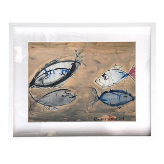 Quadra. I White Framed Surreal Fish Painting For Sale