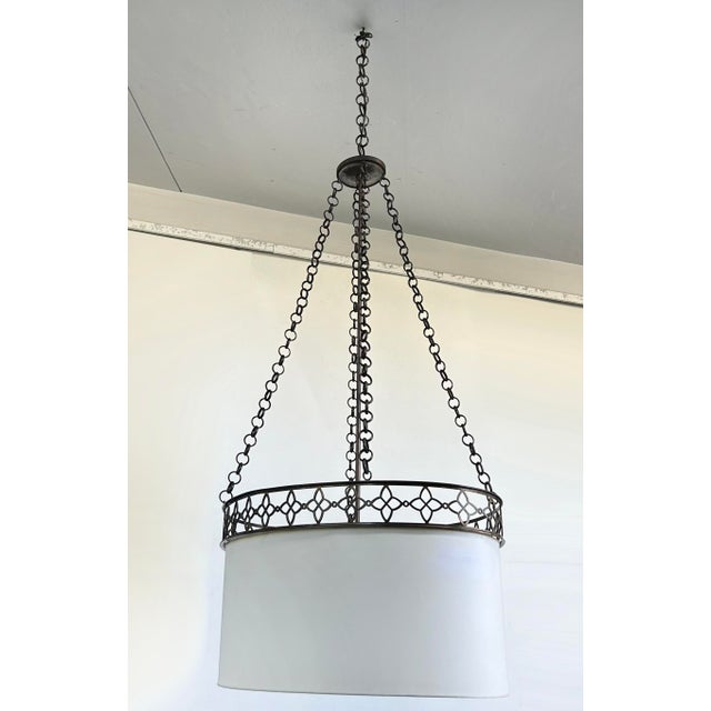 Baker Furniture Company Oval Thomas Pheasant Baker Chandelier, Bronze Chain, Canopy, Italy, 52" to 70"h For Sale - Image 4 of 18