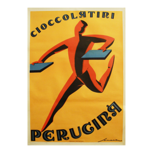 1928 Italian Food Art Deco Poster, Cioccolatini Perugina by Federico Seneca (1980's Re-Issue) - Yellow