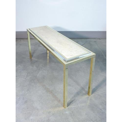 Console Table in Chromed Metal and Travertine Top For Sale - Image 16 of 18