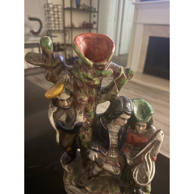 Victorian Antique Staffordshire Earthenware Figural Spill Vase the Rival Collectible 11.5" For Sale - Image 3 of 7