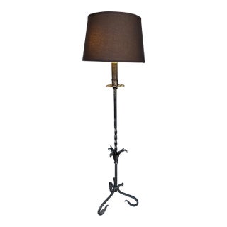 Spanish Silvered Iron Floor Lamp With Twisted Stem and Tripod Base, 1950s For Sale