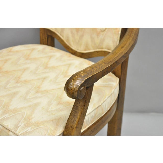 Late 20th Century Vintage Italian Provincial Hollywood Regency Oak Wood Dining Arm Chairs - A Pair For Sale - Image 9 of 11