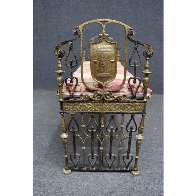 Oscar Bach Attributed Gilt Bronze and Wrought Iron Upholstered Bench For Sale - Image 12 of 15