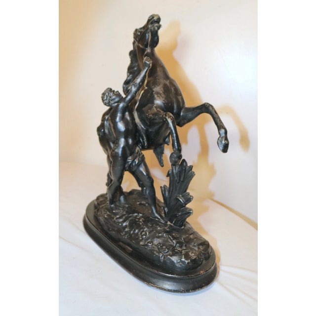 1930s Large Black Patinated Horse & Trainer Equestrian Metal Statue Sculpture For Sale - Image 4 of 12