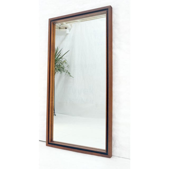 Mid Century Modern c1970s Oiled Walnut 25x46 Rectangle Wall Mirror Mint For Sale - Image 6 of 8