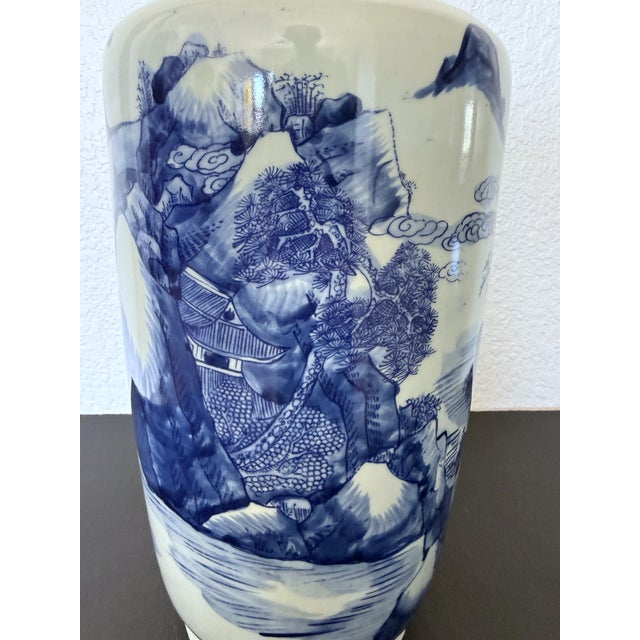 Vintage Chinese Blue & White Porcelain Landscape Vases - Trio Set For Sale - Image 15 of 18