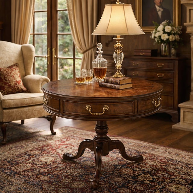 This elegant pedestal drum table by Century Furniture reflects the refined spirit of 18th-century English design. The...