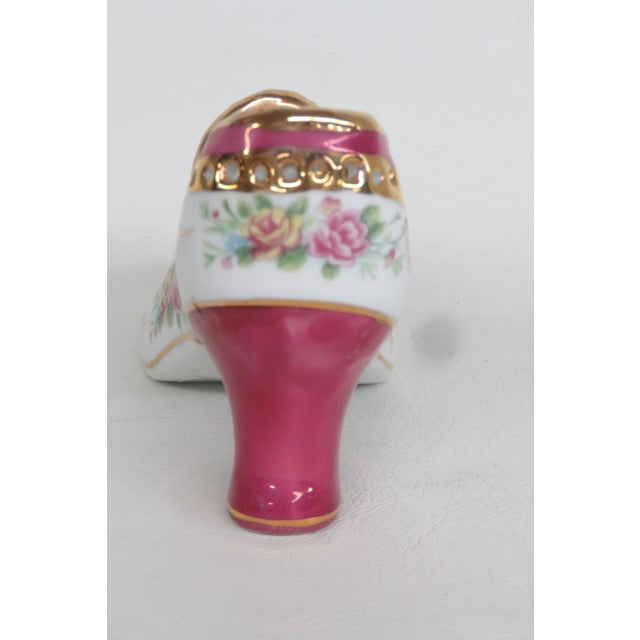 Ceramic Limoges China Porcelain Shoe Figurine Pink Hand Painted Flowers Gold Trim 4980b For Sale - Image 7 of 17