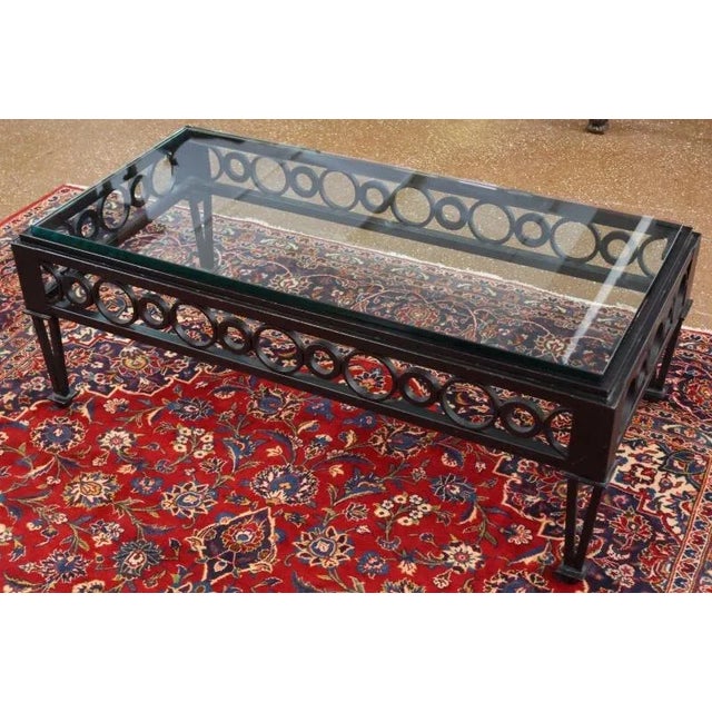 Metal Mid Century Style Circle Pattern Black Iron & Glass Cocktail Coffee Table For Sale - Image 7 of 12