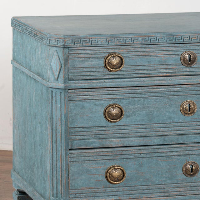Blue 19th Century Swedish Gustavian Blue Painted Chest of Drawers, Pair For Sale - Image 8 of 17