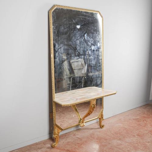 Mid-Century Modern Wall Mirror Console with Floor Shelf For Sale - Image 3 of 9