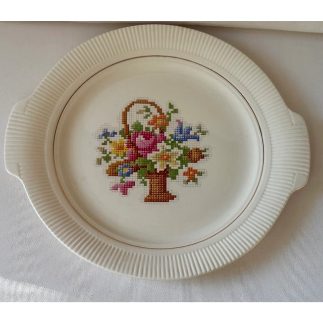 Ivory Trompe L’oeil Needlepoint "Victory Basket” Cake Plate For Sale - Image 8 of 8