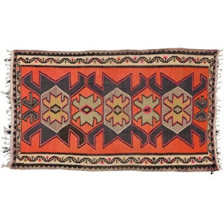 Vintage Persian Shiraz Tribal Kilim Rug With Boho Chic Style - 5' 2" X 8' 7" For Sale