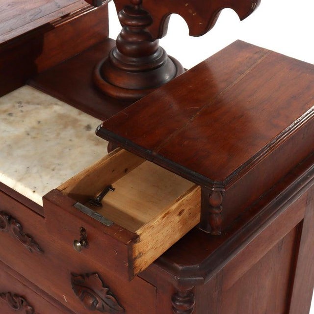 Walnut 5-Drawer Marble Top Child’s Dresser With Mirror & Carved Pulls Circa 1890 For Sale - Image 16 of 18