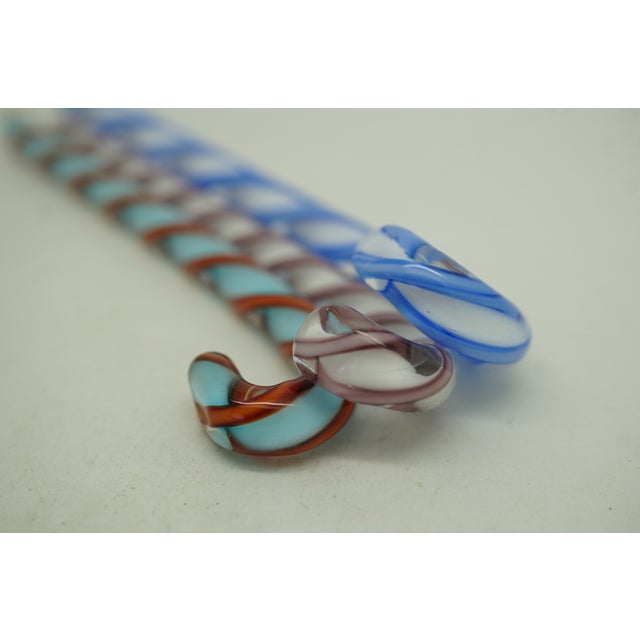 Vintage Set of 13 Murano Swirled Striped Art Glass Wrapped Candy Cane Ornaments For Sale - Image 12 of 15