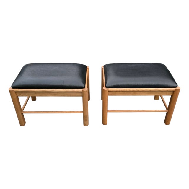 Thomasville Wood and Leather Country Footstools For Sale