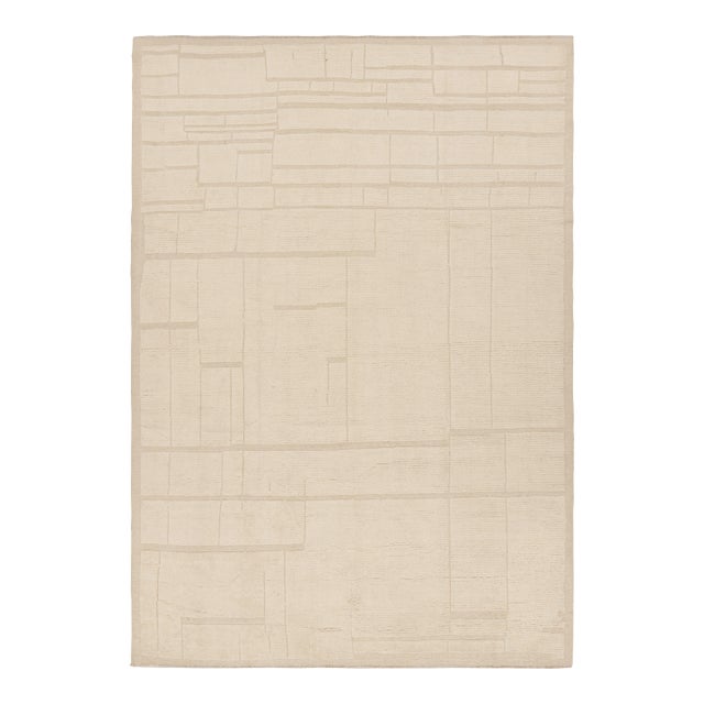 Rug & Kilim’s Moroccan Style Rug in Cream White Tones with Geometric Patterns - 10x14 For Sale