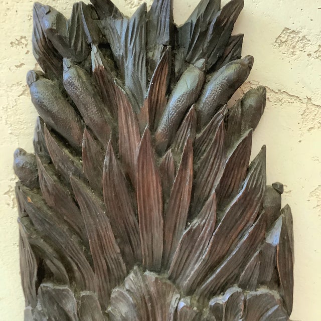 French Provincial 19th Century Carved Wood Leaves & Reeds Plaque For Sale - Image 3 of 9