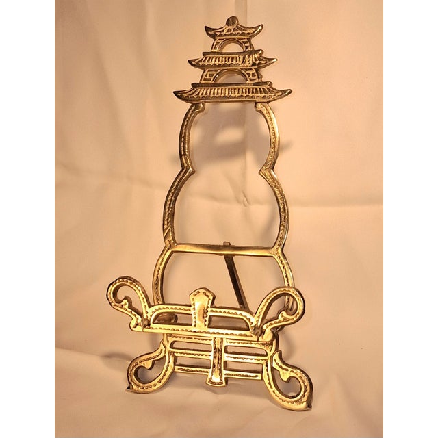 Vintage Handmade Brass Tabletop Easel With Pagoda. Mid-Century, Chinoiserie. For Sale - Image 4 of 10