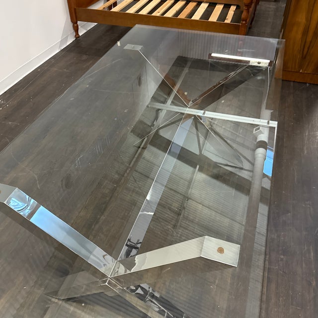 Chrome X-Base Dining Table With Tempered Glass Top For Sale - Image 12 of 12