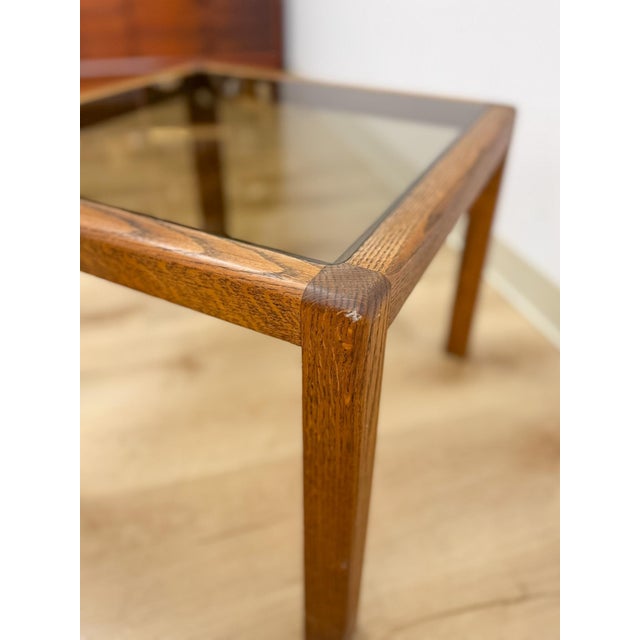 Vintage MCM Scandinavian Design Side Table Smoky Glass Top Dark Wood Accent For Sale - Image 9 of 9
