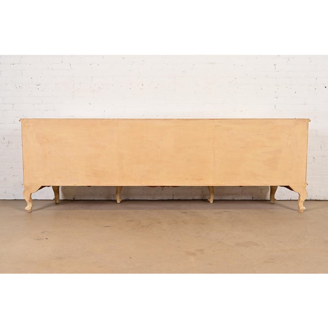 Antique Italian Louis XV Cream Lacquered and Gold Gilt Monumental Sideboard Credenza, Circa 1940s For Sale - Image 14 of 15