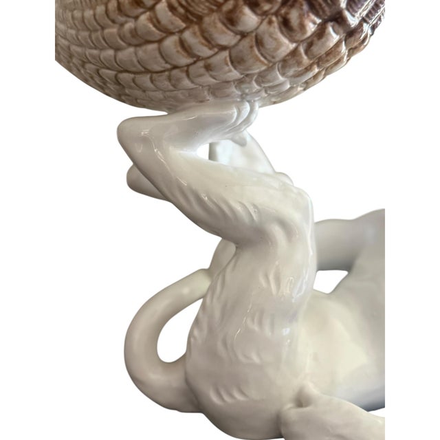 1960s Vintage Italian Ceramic Monkey Centerpiece Bowl With Clam Shell Compote For Sale - Image 5 of 12