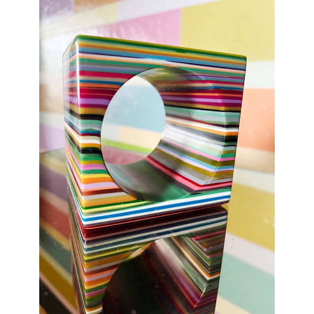 Wearable Art– A Signed resin bangle by Brazilian designer Carlos Sobral. Sculptural cutout form with layered multicolored...