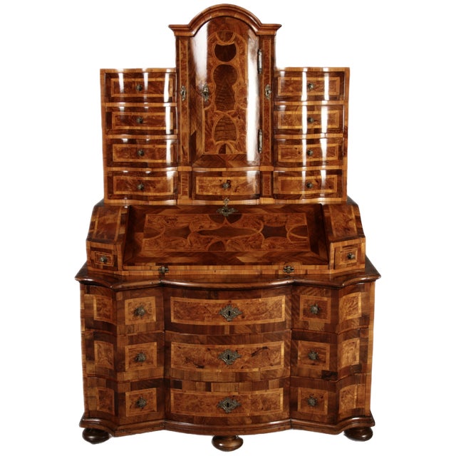 18th Century Baroque Secretary Walnut Veneer Vienna Austria, 1710s For Sale