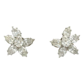 Platinum and Diamond Cluster Earrings, Pair For Sale
