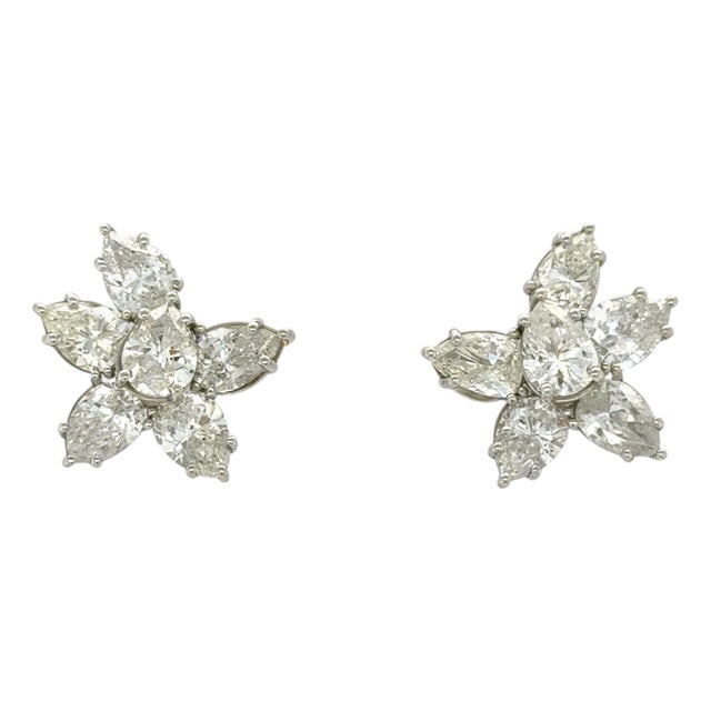 Platinum and Diamond Cluster Earrings, Pair For Sale