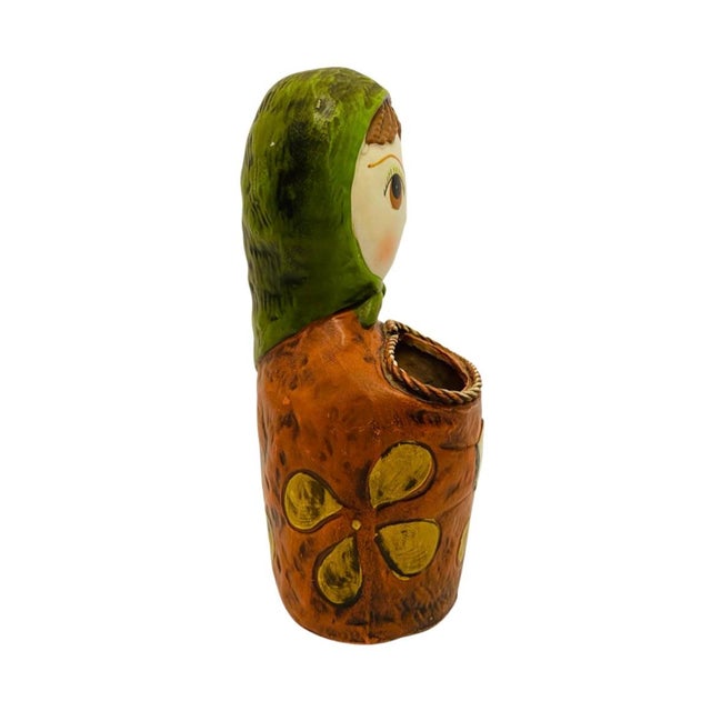Shabby Chic Pride Creations Papier Mache Babushka Doll Wall Pocket Japan, 1960 For Sale - Image 3 of 7