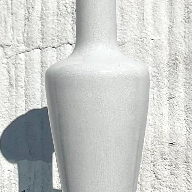 Ceramic Vintage Coastal Crackle Glaze Tall Vase For Sale - Image 7 of 14