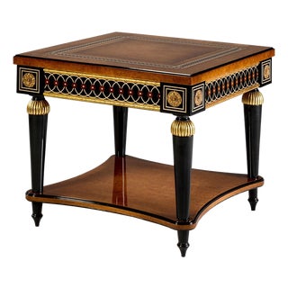 Spanish Neoclassical Oak Burl Side Table With Bronze Accents For Sale